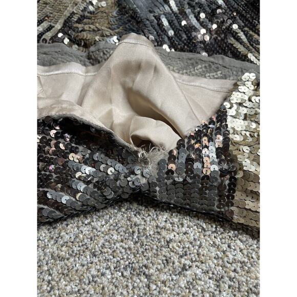 Shail K Sequin Metallic Gray Silver Gold Cocktail Fit & Flare Dress Size 18 - Picture 6 of 10